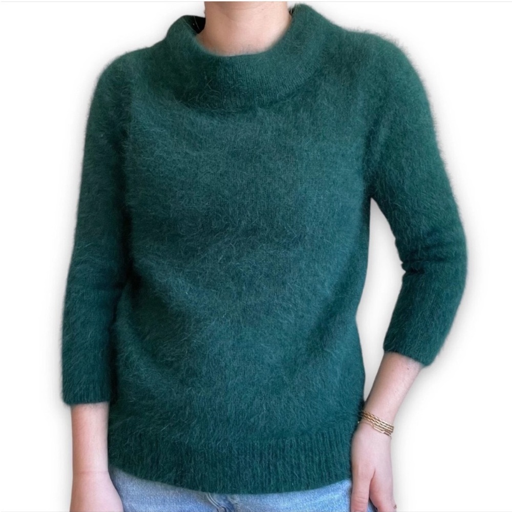 Anthropologie Moth Angora Fluffy Soft Cowl Neck Sweater in Emerald Green Sz M